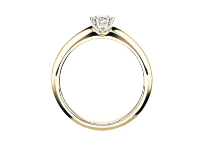Anillo solitario en oro amarillo con piedra central visto de perfil con montura tipo corona