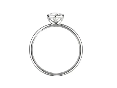 Anillo de oro blanco con una piedra solitaria en un engaste triangular elevado