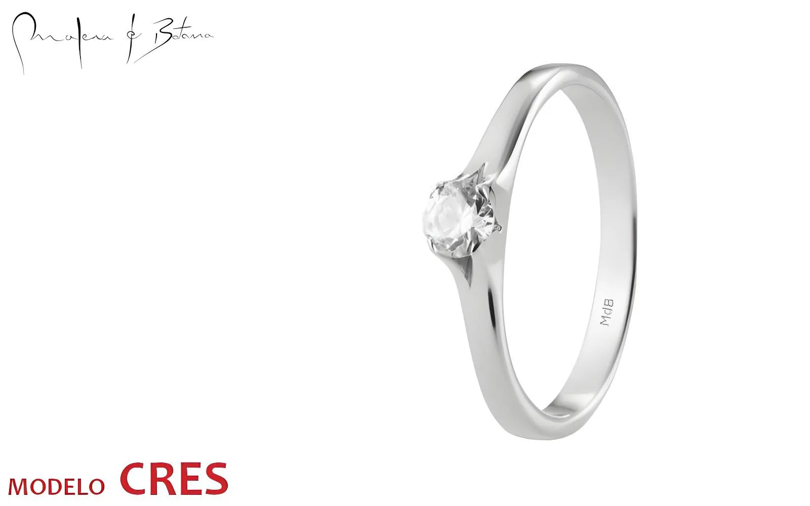 Anillo de compromiso solitario minimalista Modelo Cres en oro blanco 18K, cuatro garras, joyería Quito Ecuador