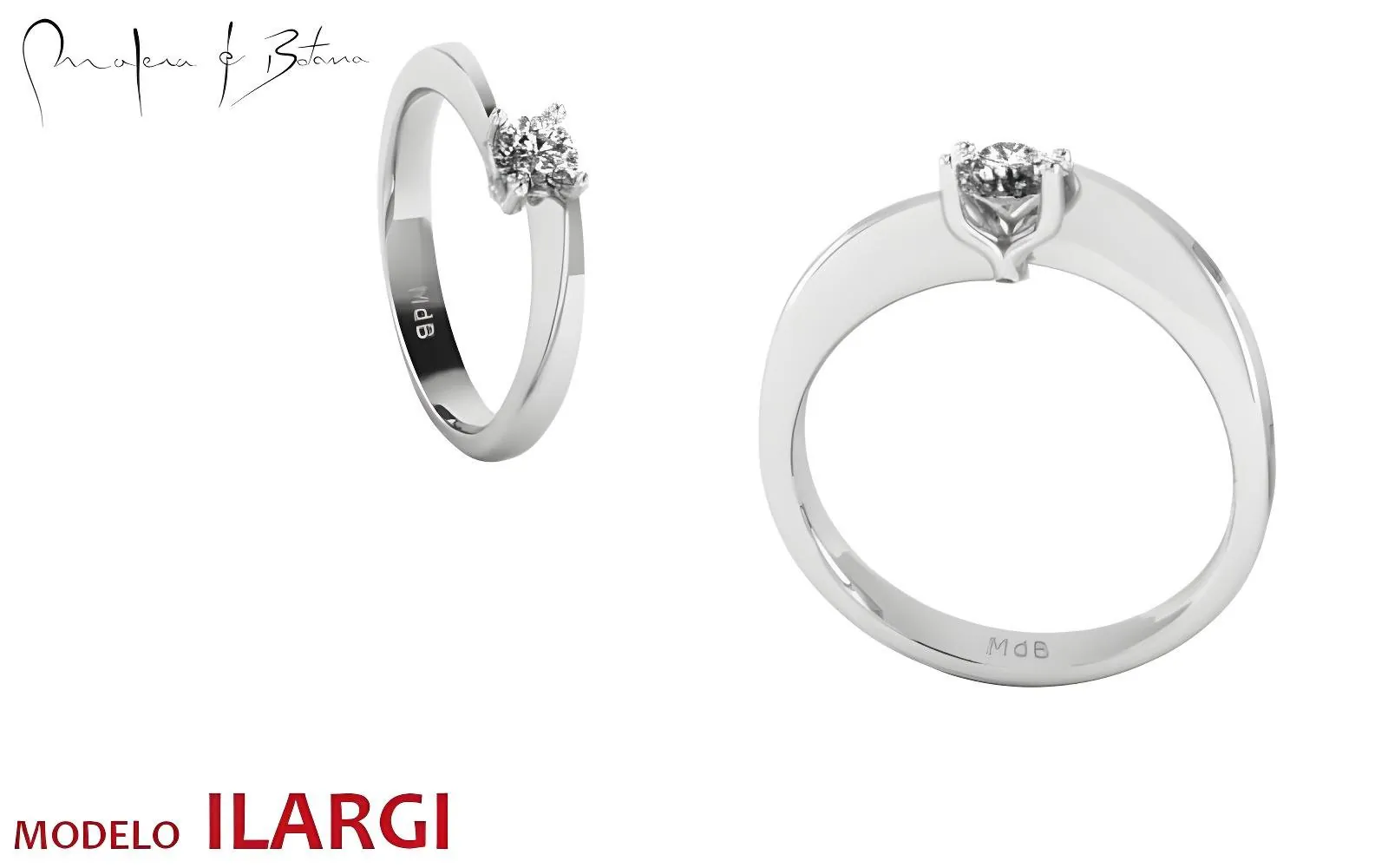 Anillo de compromiso en  oro blanco con piedra central montada en un engaste elevado de cuatro puntas