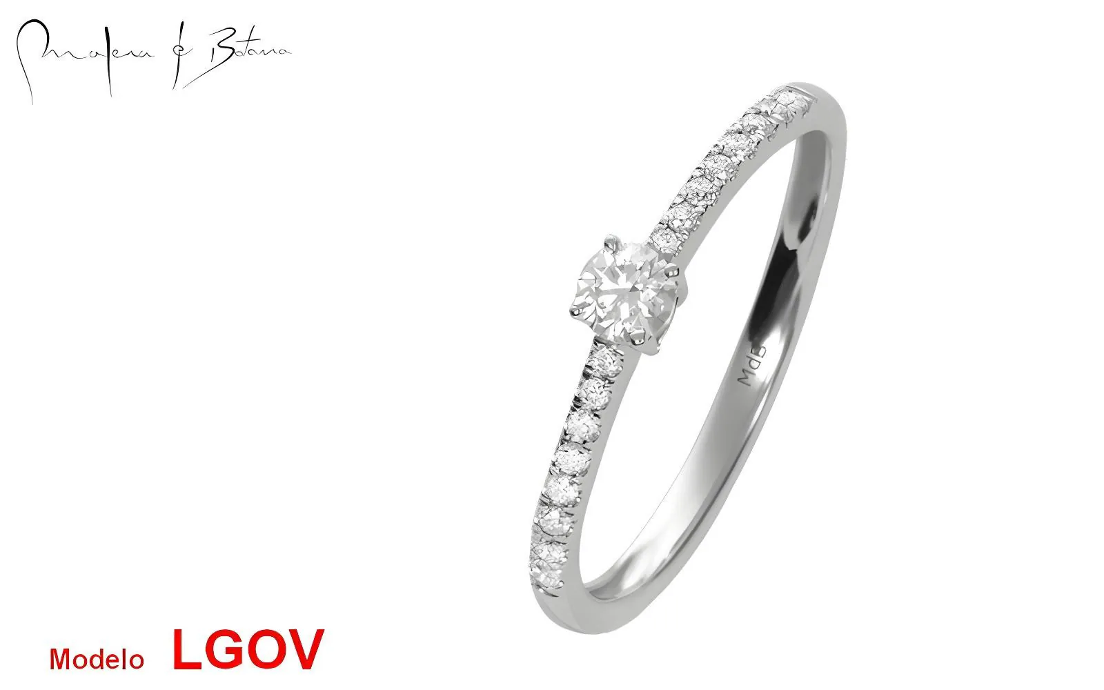 Anillo delicado en oro blanco con piedra central y pavé lateral