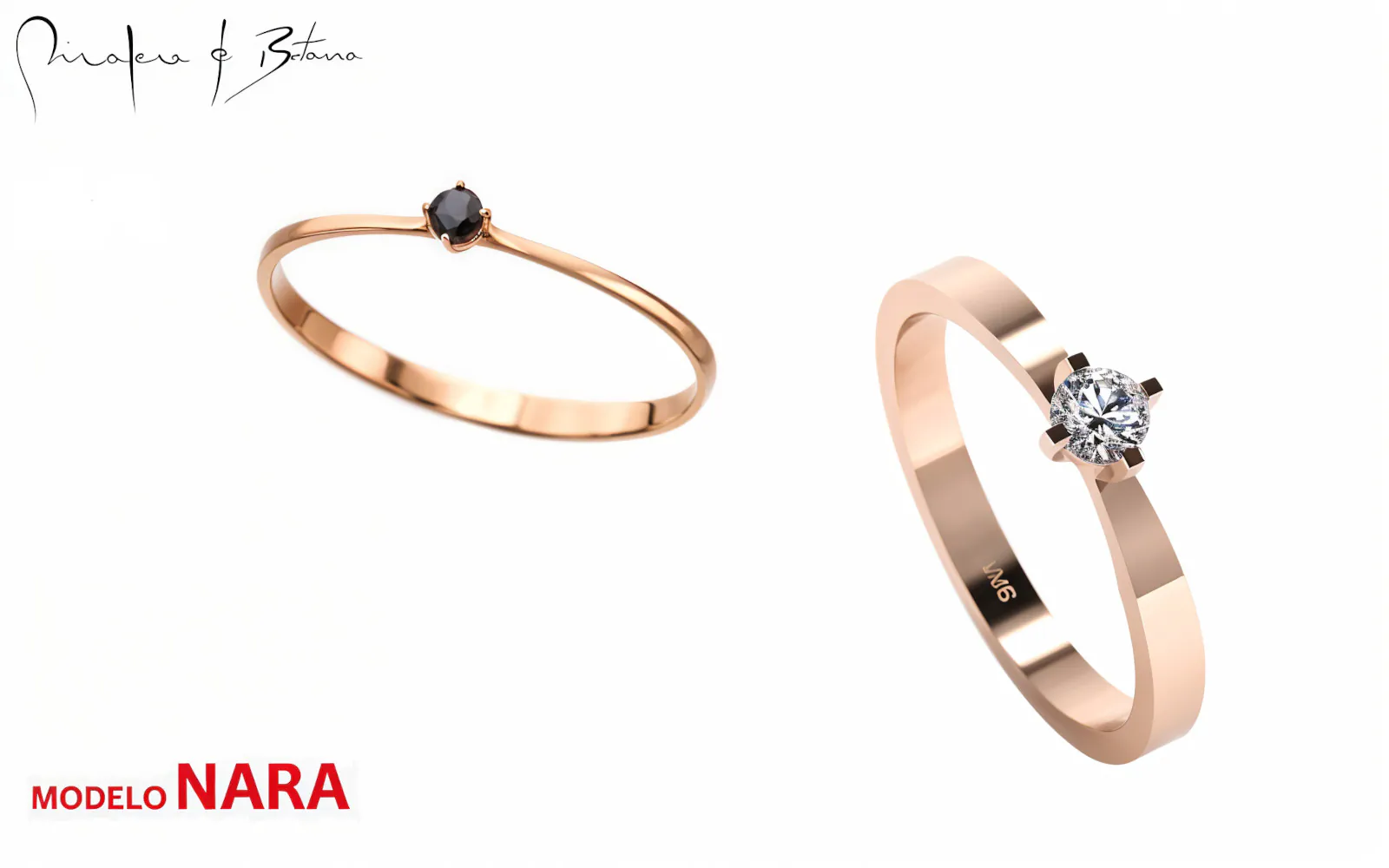 Anillo de Compromiso Modelo Nara en Oro Rosa 18K con Piedra Negra - Quito Ecuador