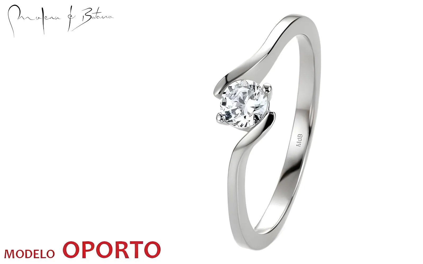 Anillo de compromiso diseño twist Modelo Oporto en oro blanco con piedra central