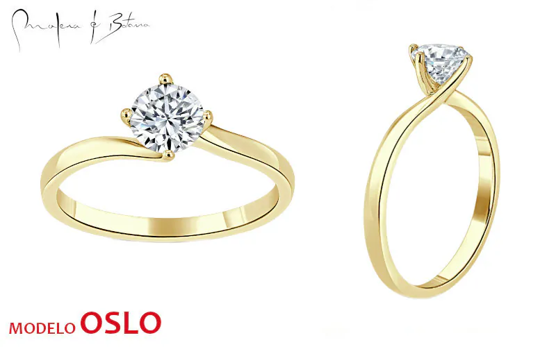 Anillo de compromiso en oro amarillo de 18k con una piedra solitaria prominente y pequeñas piedras en pavé lateral