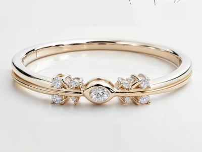 Anillo de promesa en oro amarillo 18k con piedra central y piedras laterales en diseño orgánico y envolvente.