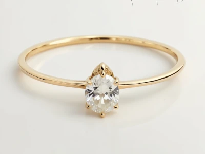 Anillo de promesa en oro amarillo 18k con piedra central oval engastada en garras, diseño fino y minimalista.
