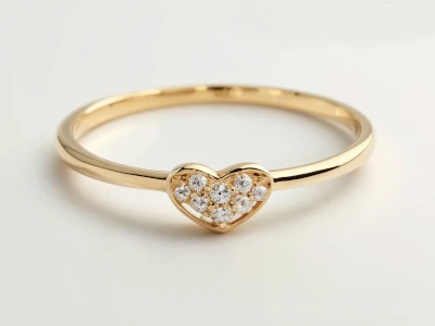 Anillo de promesa en oro amarillo 18k con corazón y pequeños diamantes engastados, diseño delicado y romántico.