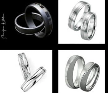 Collage con diversos estilos de anillos de matrimonio, incluyendo anillos de plata, oro, platino, con incrustaciones y diferentes acabados. Esta imagen ilustra la variedad de opciones disponibles para las parejas que buscan sus anillos de boda, ofreciendo una vista previa visual para el post Compra Exitosa de Anillos de Matrimonio.
