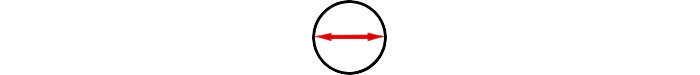  Gráfico que muestra el diámetro de un círculo, representado por una línea roja, utilizado en la medición de joyería.
