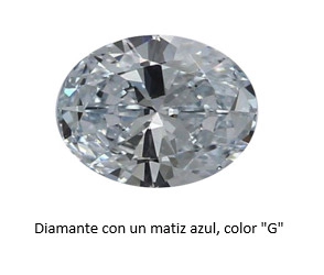 Diamante ovalado color G con un matiz azul, mostrando un brillo y claridad excepcionales