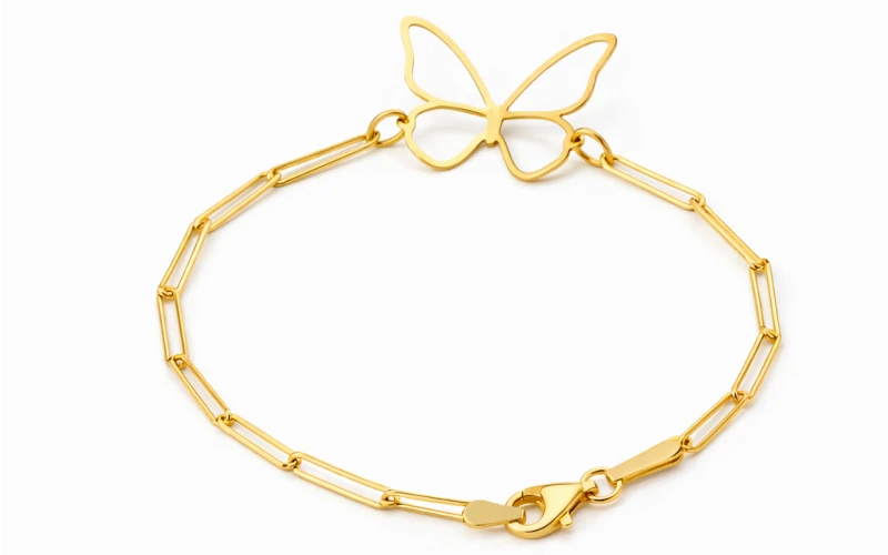 Pulsera de oro con mariposa minimalista y diseño elegante