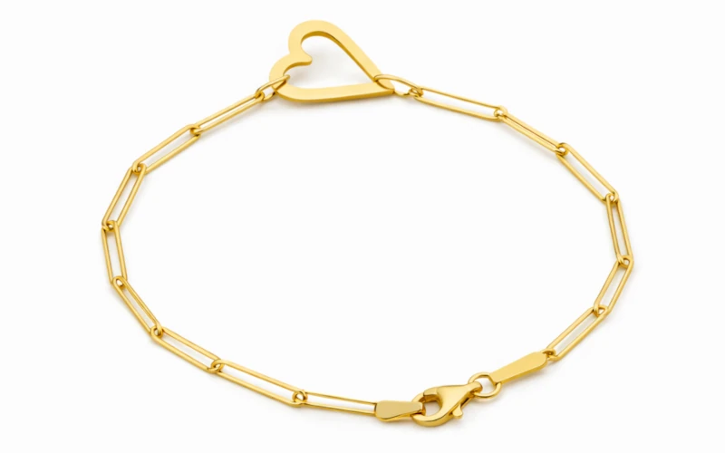 Pulsera de oro de eslabones tipo clip con corazón